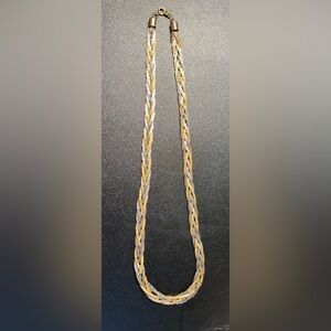 Vintage Silver Gold Tone Color Herringbone Braided Necklace